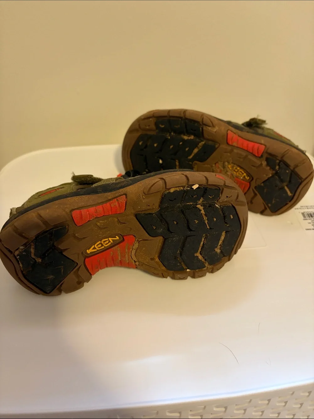 Keen Olive Green and Brown Kids Outdoor Sandals with Red Accents